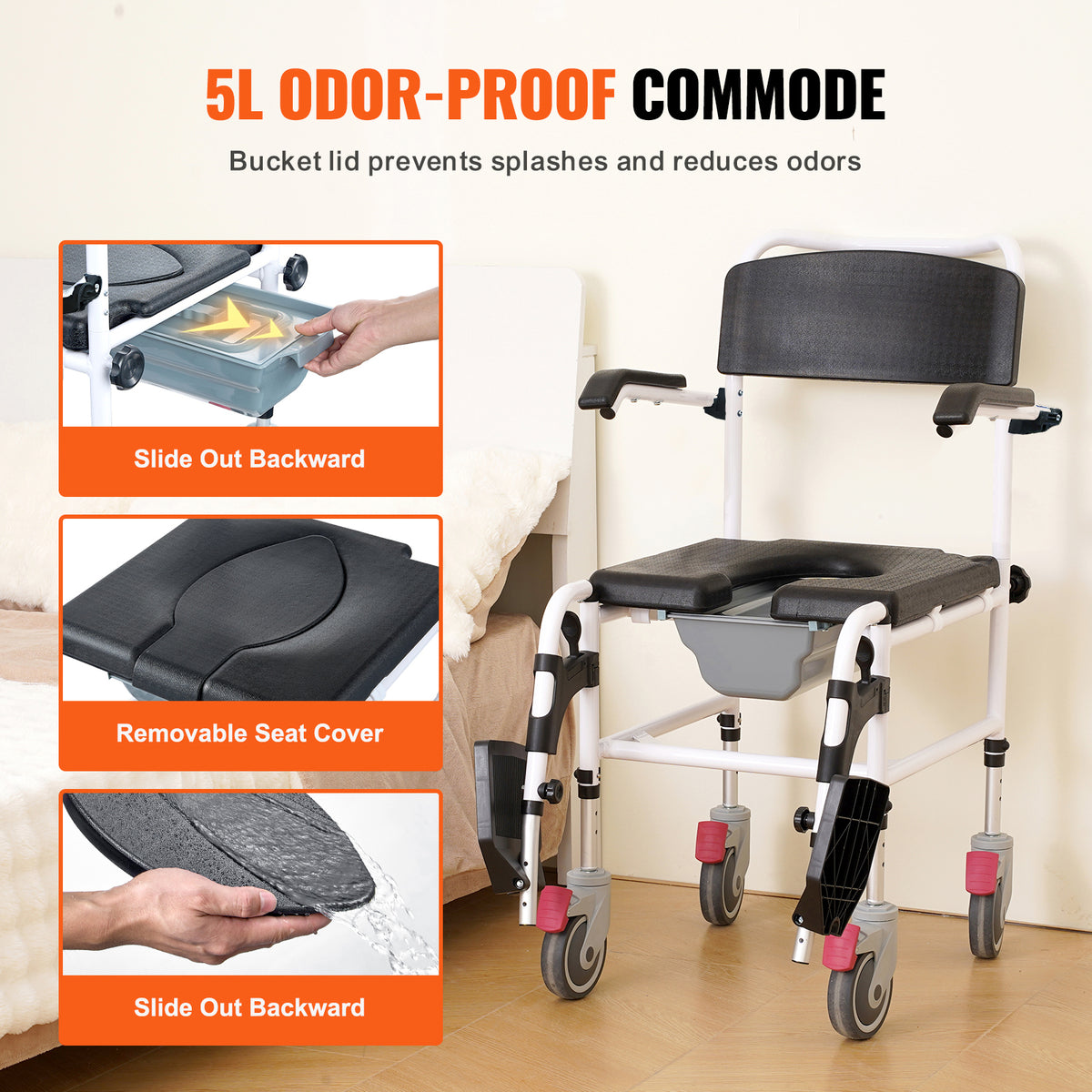 4-in-1 Shower Commode Wheelchair with Locking Wheels