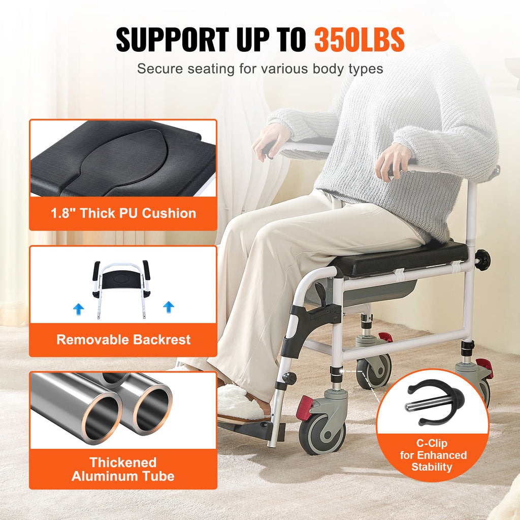 4-in-1 Shower Commode Wheelchair with Locking Wheels