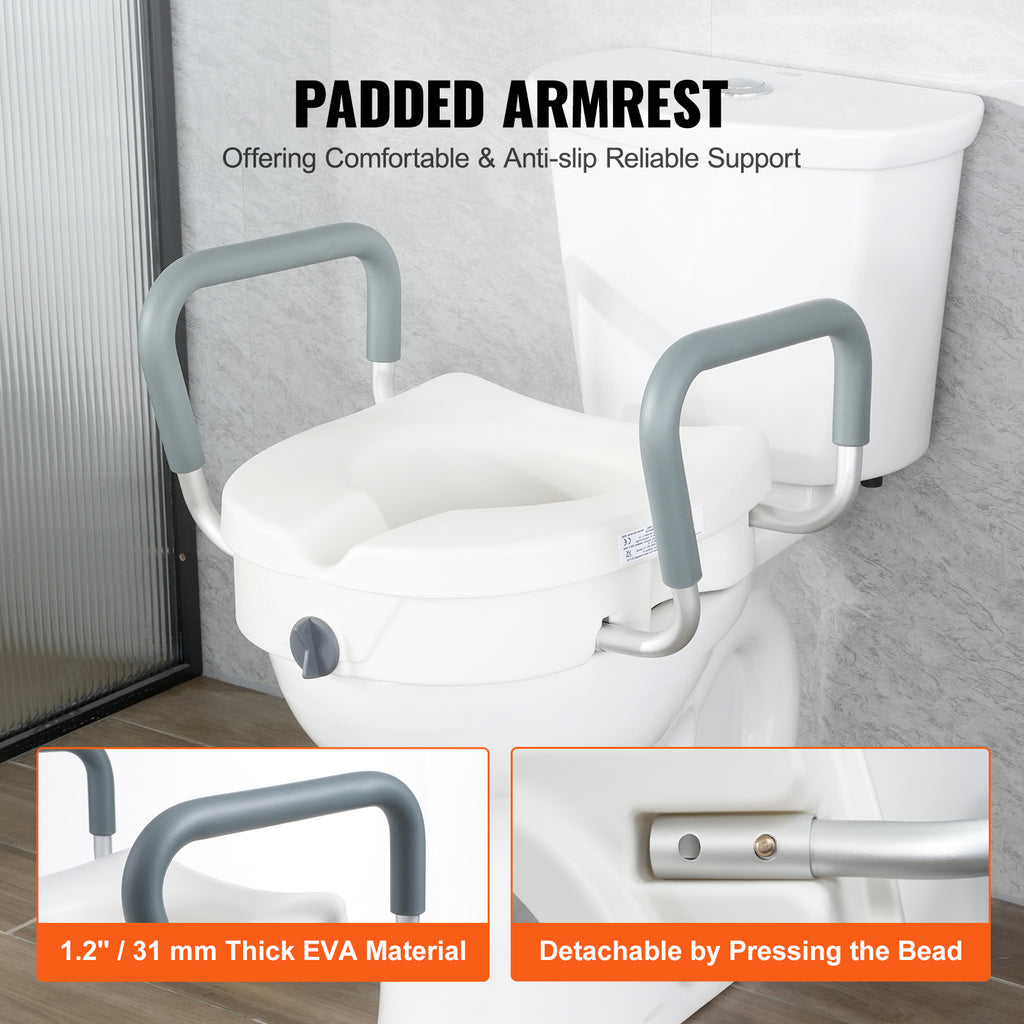 5-Inch Raised Toilet Seat with Adjustable Arms