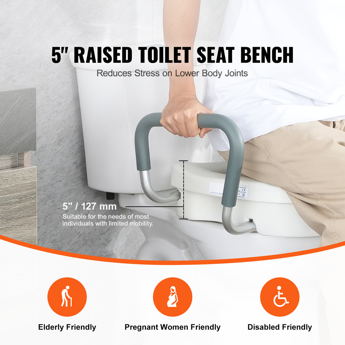 5-Inch Raised Toilet Seat with Adjustable Arms