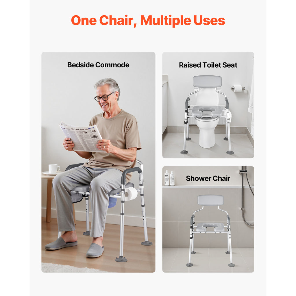 Adjustable 4-in-1 Bedside Commode Chair with Padded Seat & Backrest