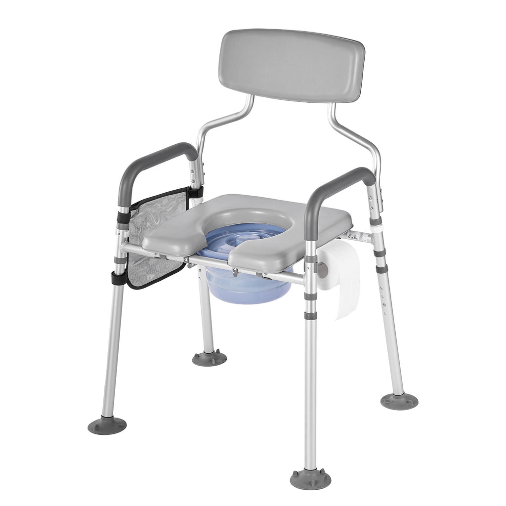 Adjustable 4-in-1 Bedside Commode Chair with Padded Seat & Backrest