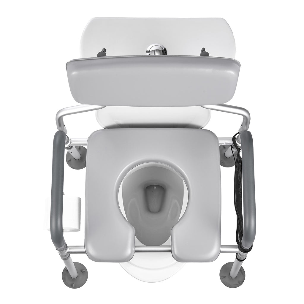 Adjustable 4-in-1 Bedside Commode Chair with Padded Seat & Backrest