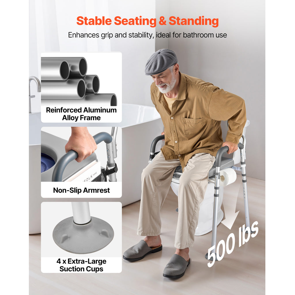 Adjustable 4-in-1 Bedside Commode Chair with Padded Seat & Backrest