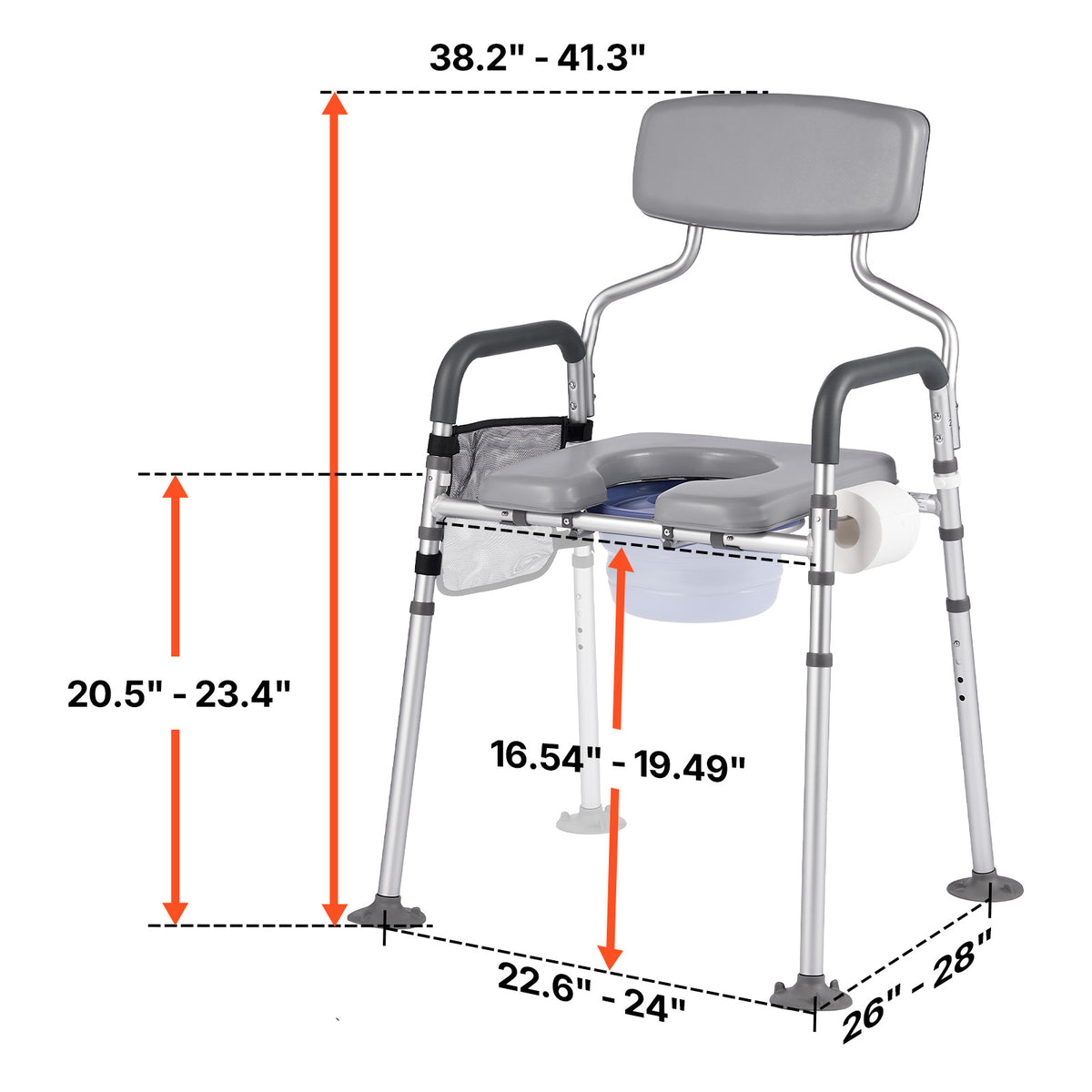 Adjustable 4-in-1 Bedside Commode Chair with Padded Seat & Backrest