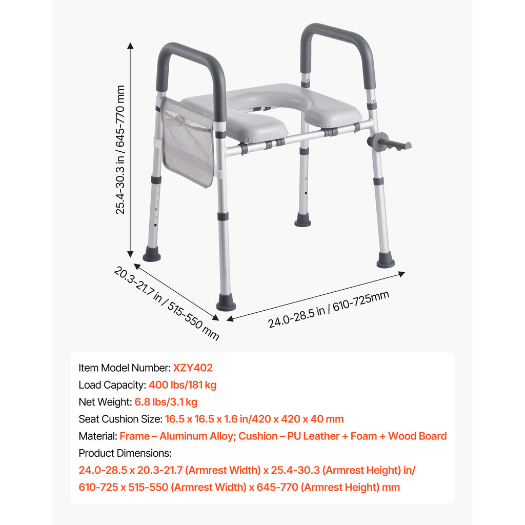 Adjustable 4-in-1 Toilet Safety Frame with Padded Seat