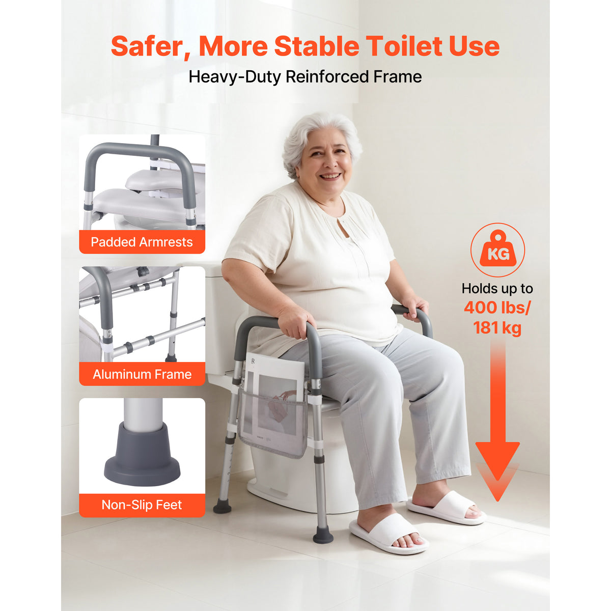 Adjustable 4-in-1 Toilet Safety Frame with Padded Seat