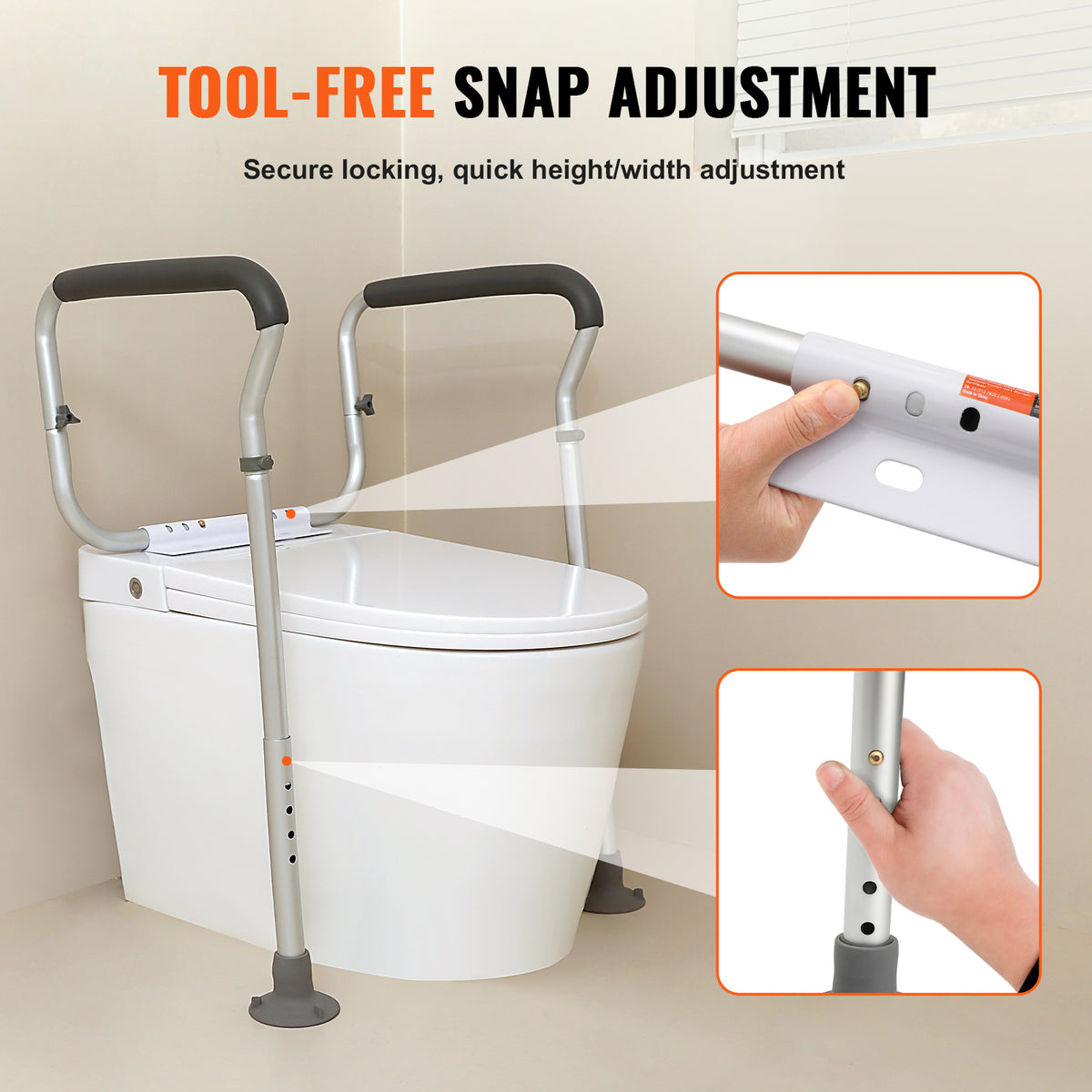 Adjustable Toilet Safety Rails with Padded Armrests