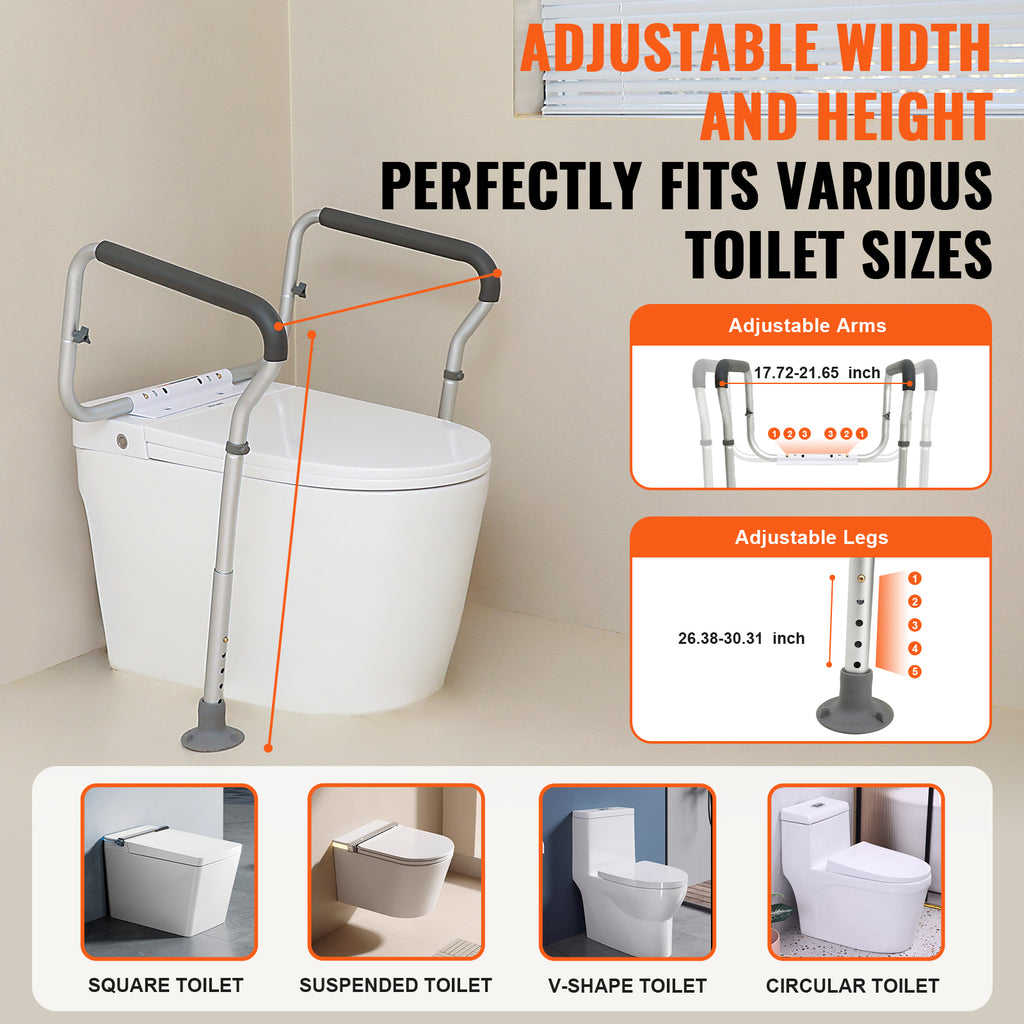 Adjustable Toilet Safety Rails with Padded Armrests