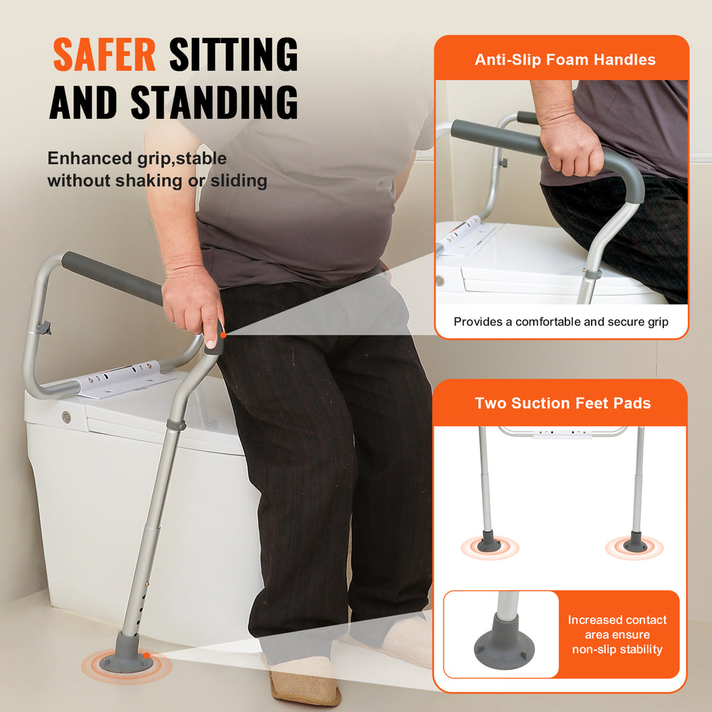 Adjustable Toilet Safety Rails with Padded Armrests