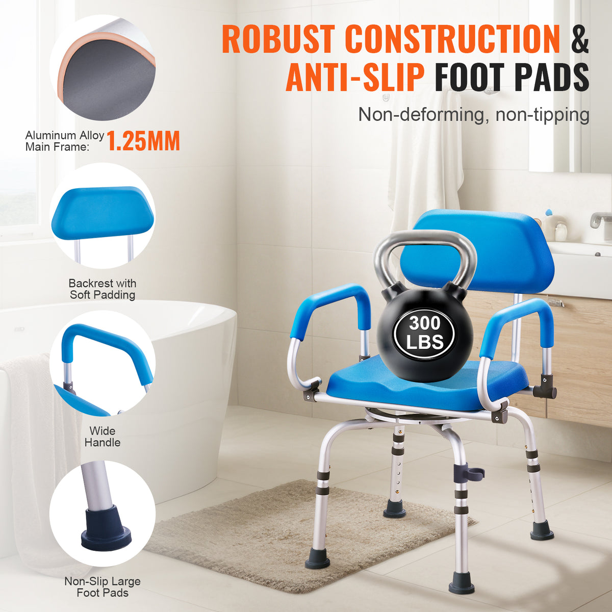 Sliding Tub Transfer Bench with 360° Swivel Seat
