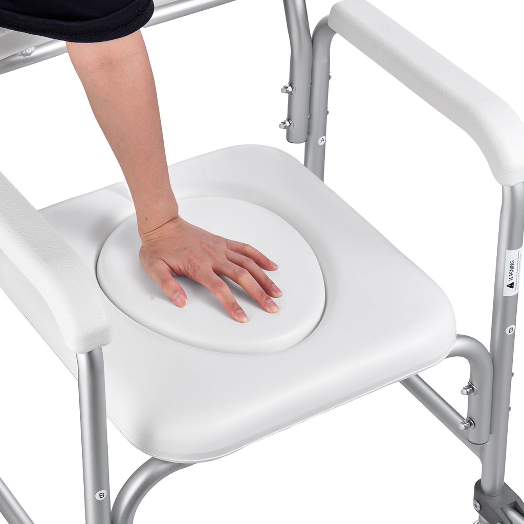 4-in-1 Rolling Bedside Commode Shower Chair with Wheels