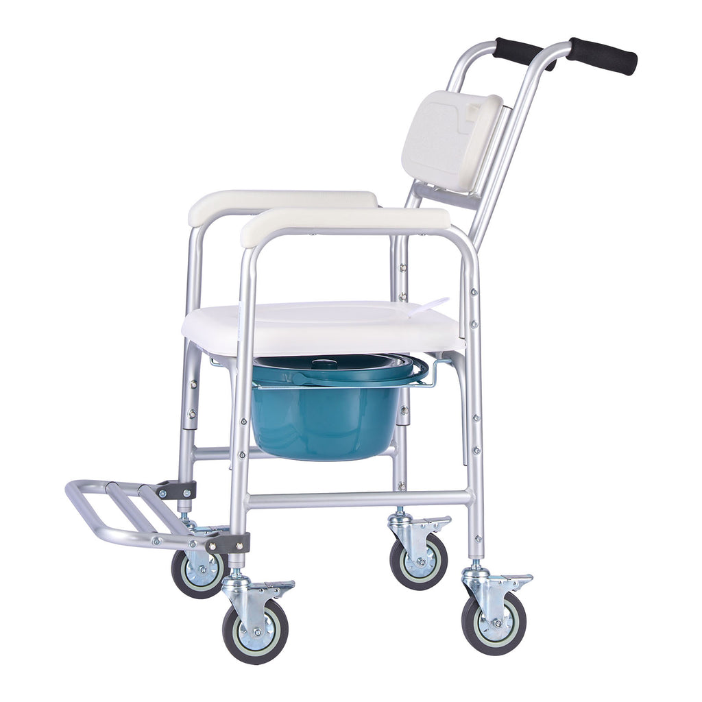 4-in-1 Rolling Bedside Commode Shower Chair with Wheels