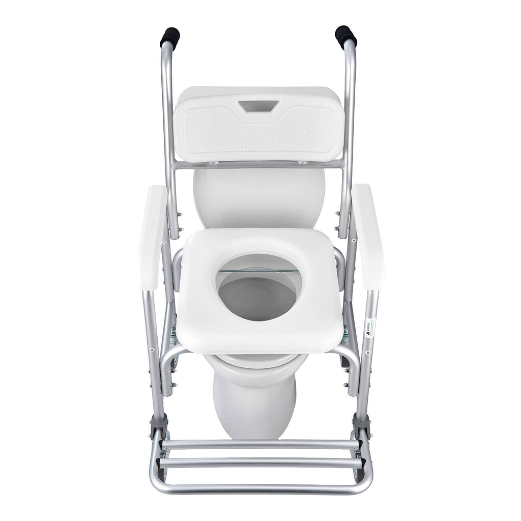 4-in-1 Rolling Bedside Commode Shower Chair with Wheels
