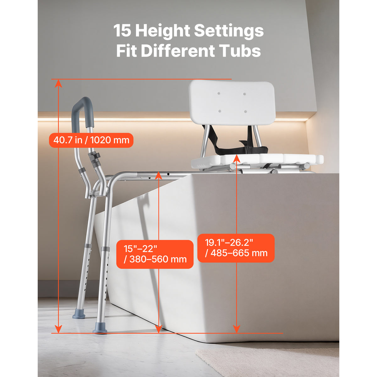Sliding Tub Transfer Bench with Arms & Backrest