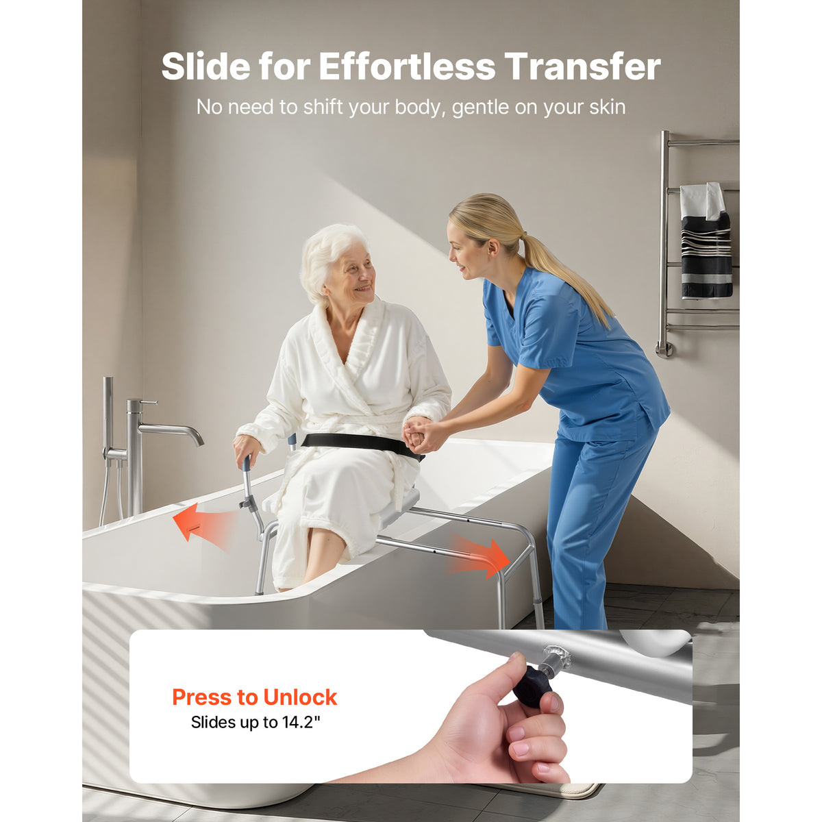 Sliding Tub Transfer Bench with Arms & Backrest