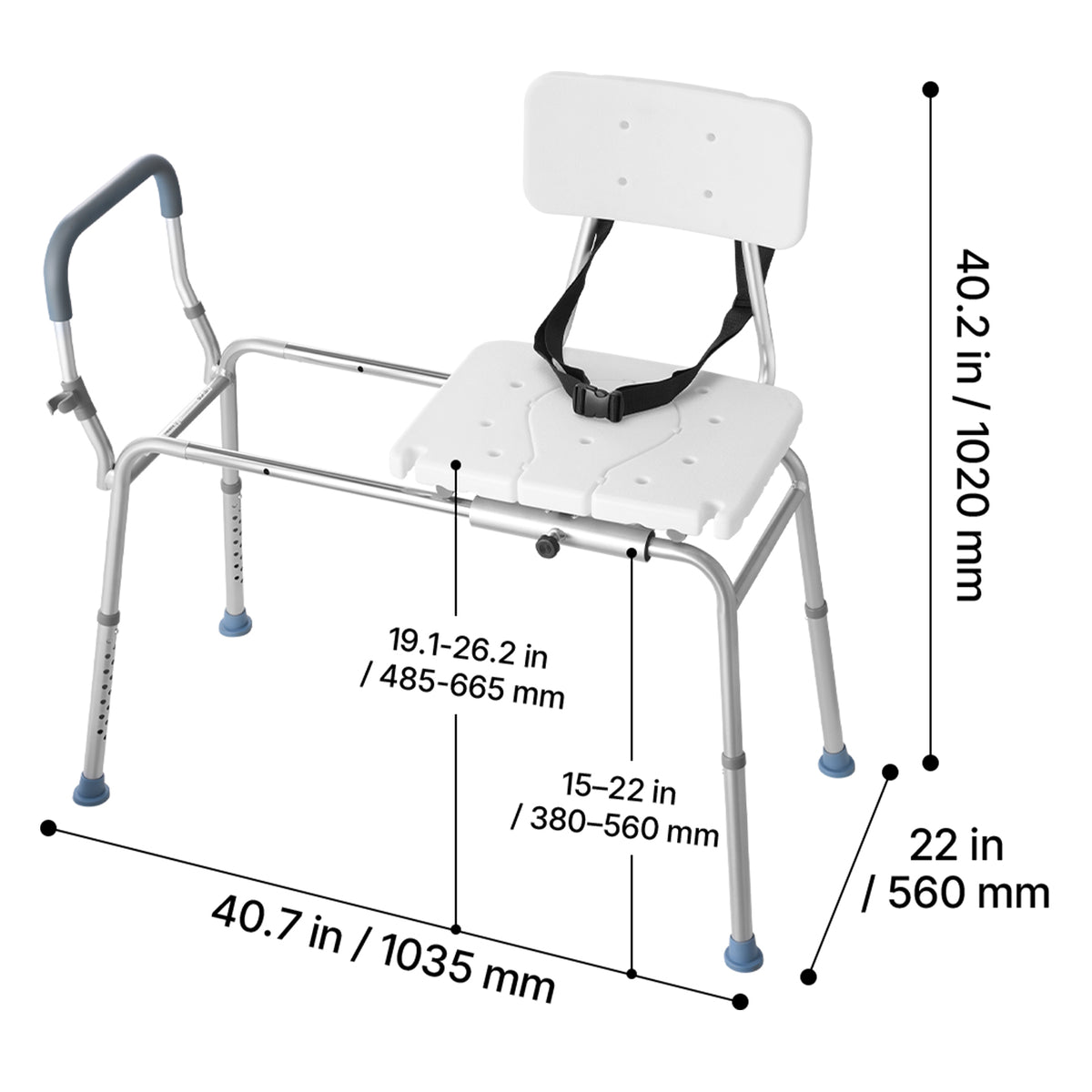 Sliding Tub Transfer Bench with Arms & Backrest