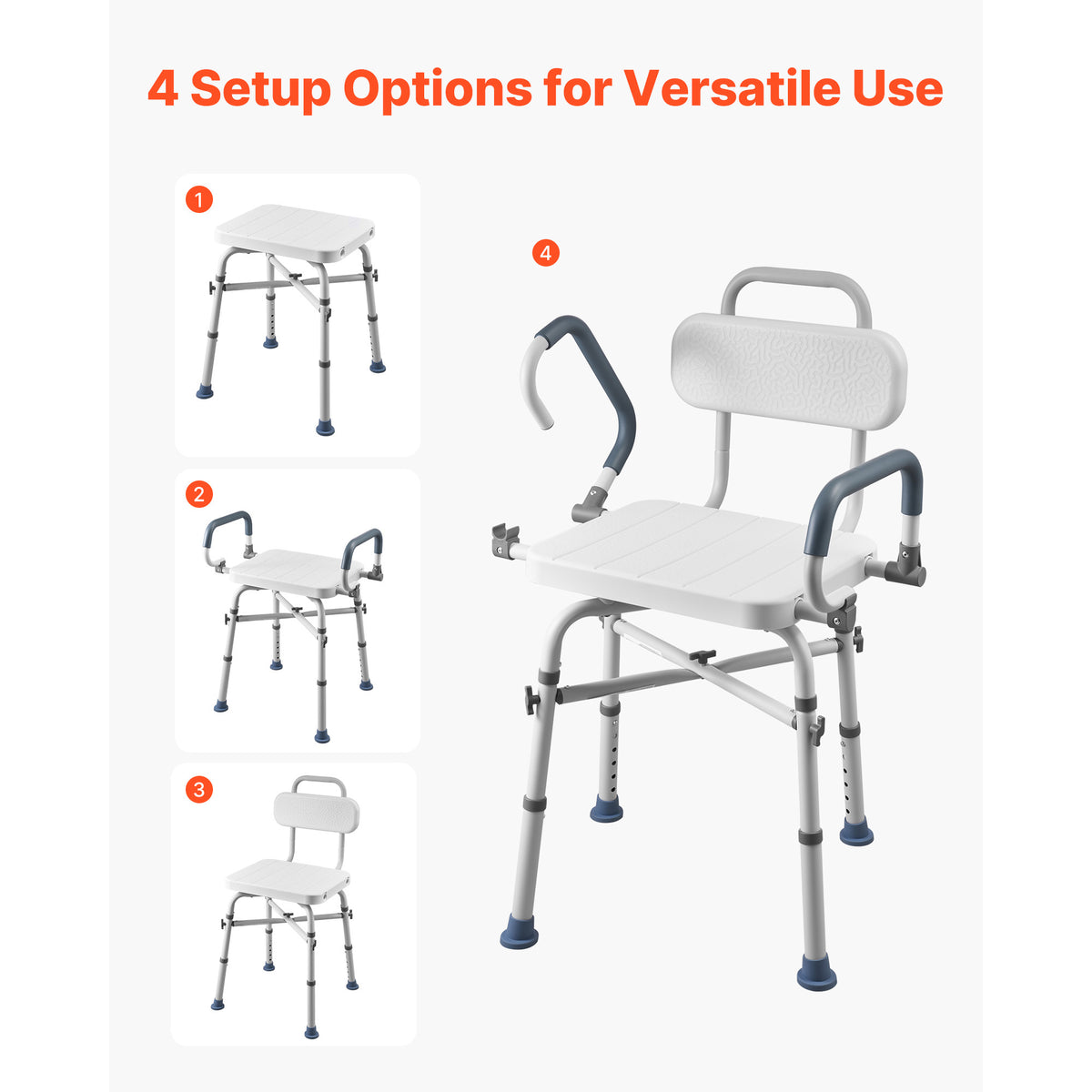 Heavy-Duty Swivel Shower Chair with Arms and Back