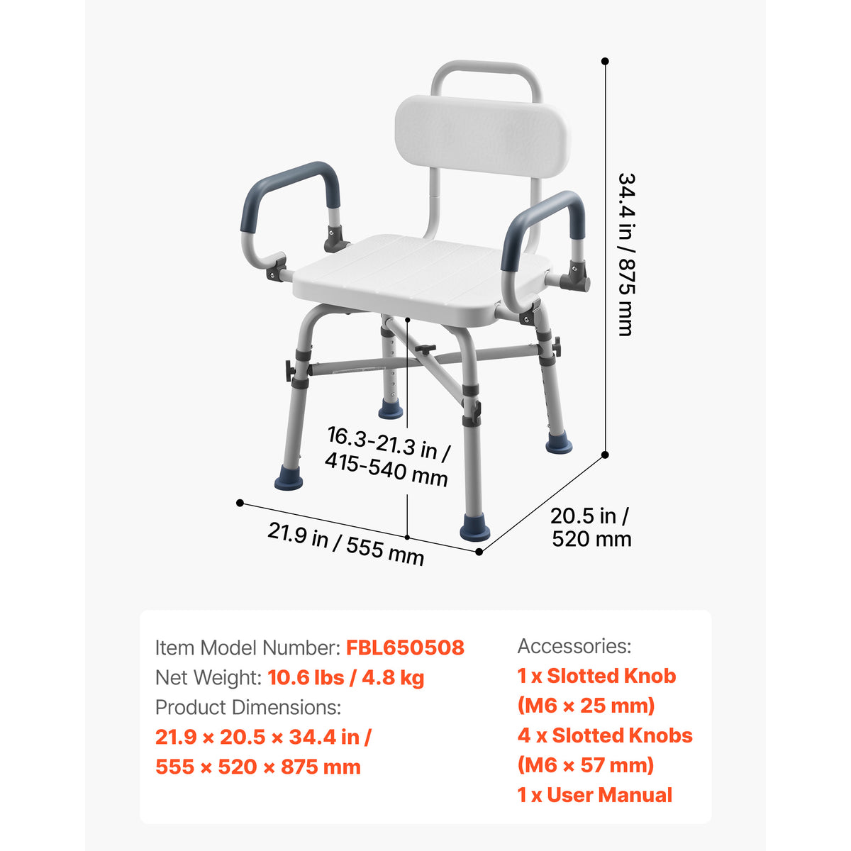 Heavy-Duty Swivel Shower Chair with Arms and Back
