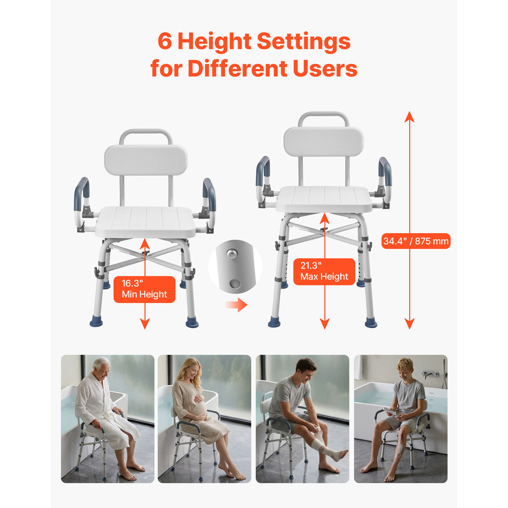 Heavy-Duty Swivel Shower Chair with Arms and Back