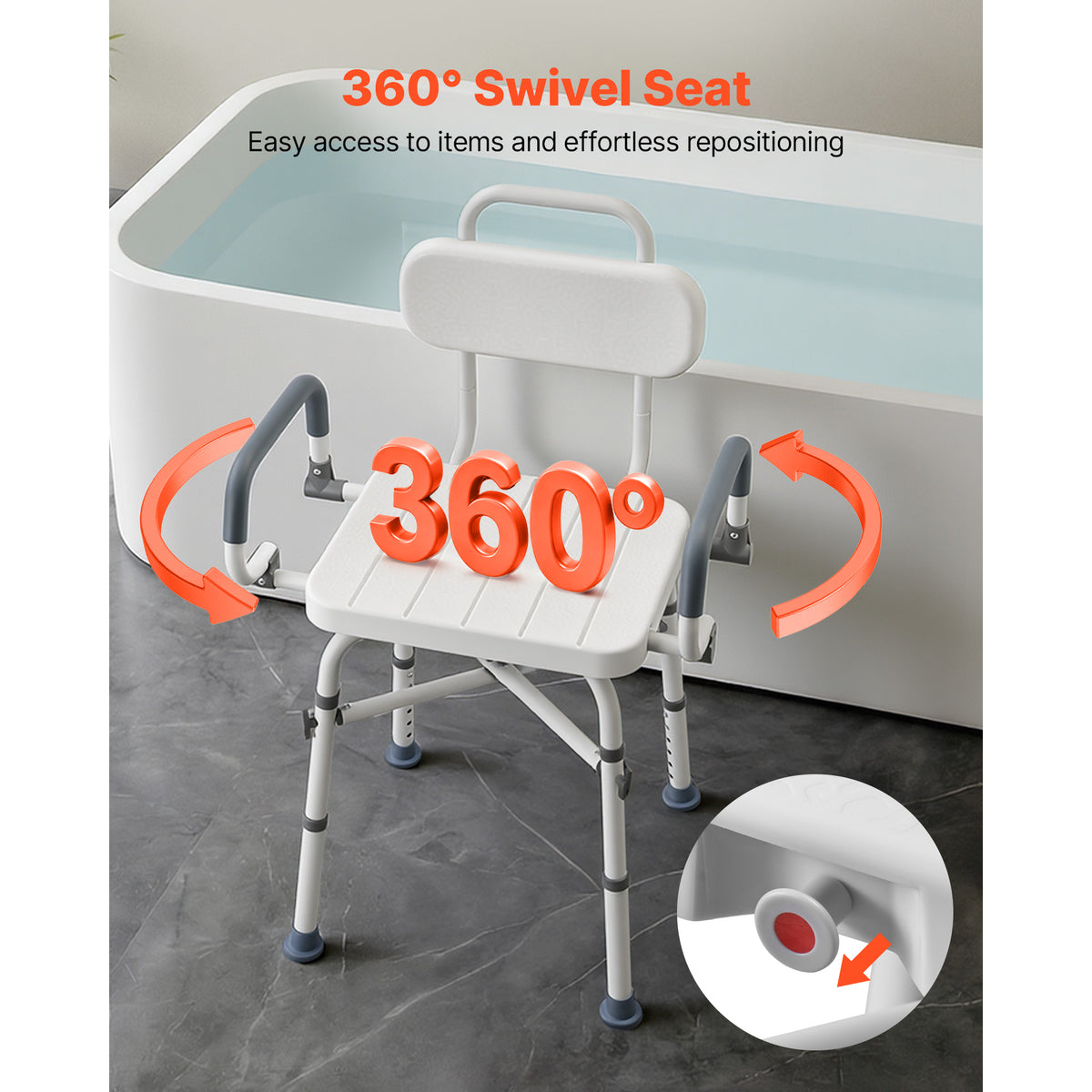 Heavy-Duty Swivel Shower Chair with Arms and Back