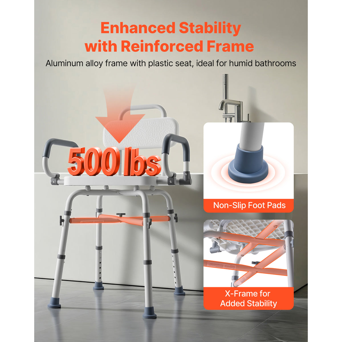 Heavy-Duty Swivel Shower Chair with Arms and Back
