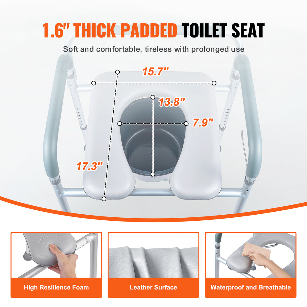 Adjustable Bedside Commode Chair with Padded Seat