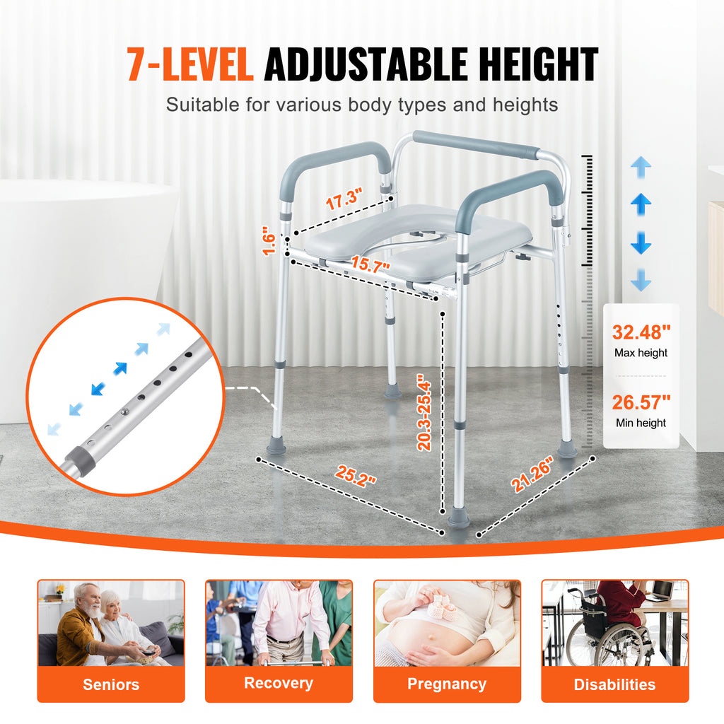 Adjustable Bedside Commode Chair with Padded Seat