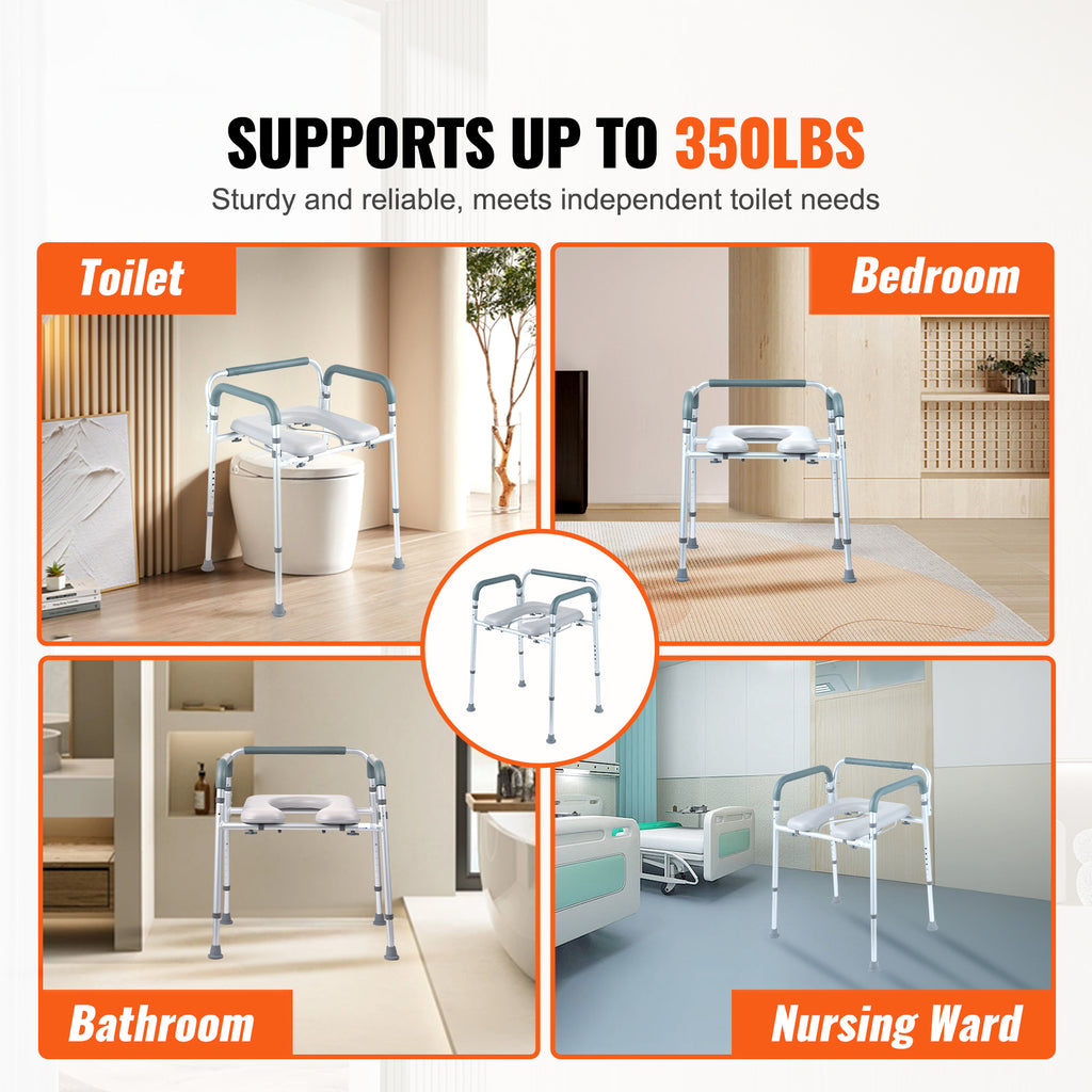 Adjustable Bedside Commode Chair with Padded Seat