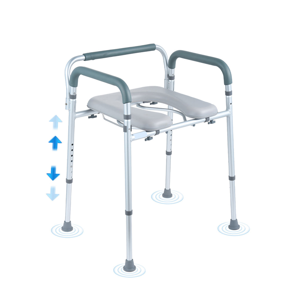 Adjustable Bedside Commode Chair with Padded Seat