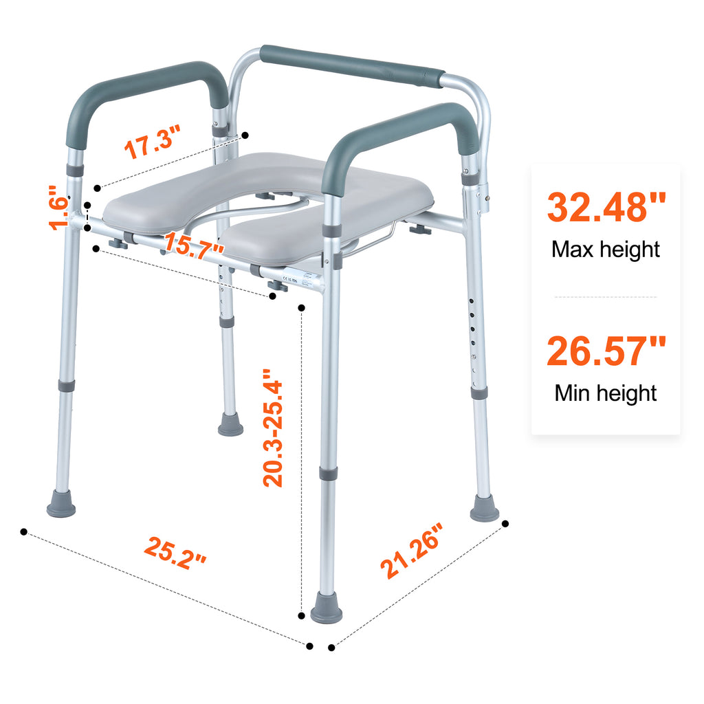 Adjustable Bedside Commode Chair with Padded Seat