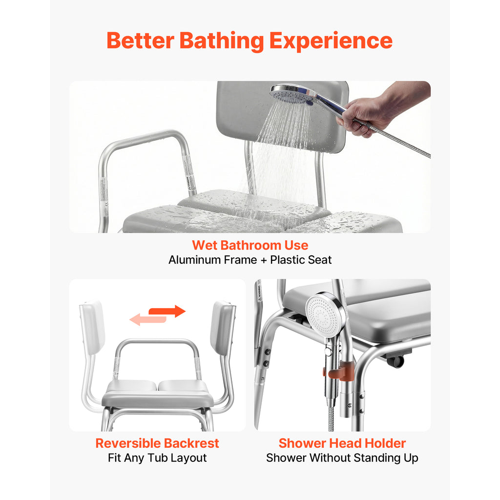 Tub Transfer Bench with Padded Seat & Reversible Backrest