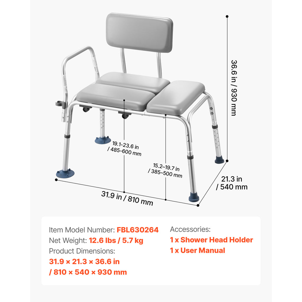 Tub Transfer Bench with Padded Seat & Reversible Backrest