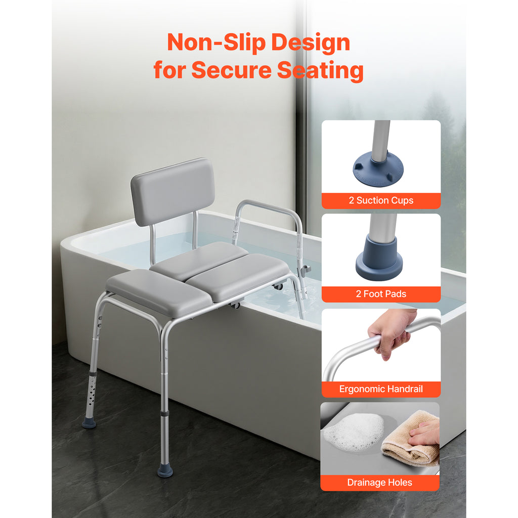 Tub Transfer Bench with Padded Seat & Reversible Backrest