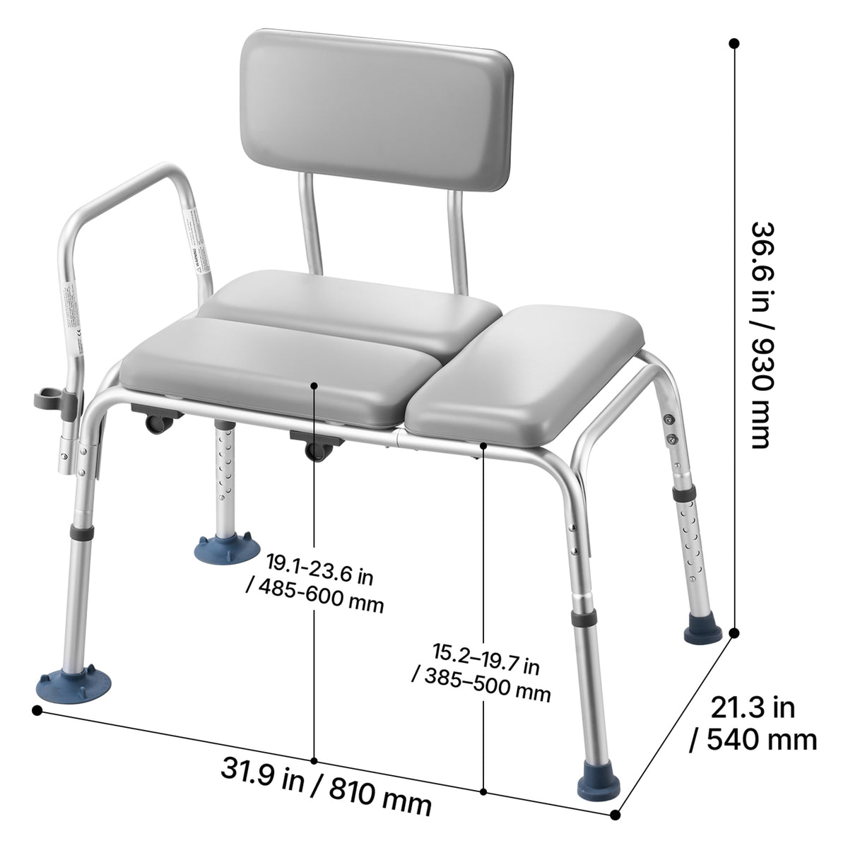 Tub Transfer Bench with Padded Seat & Reversible Backrest