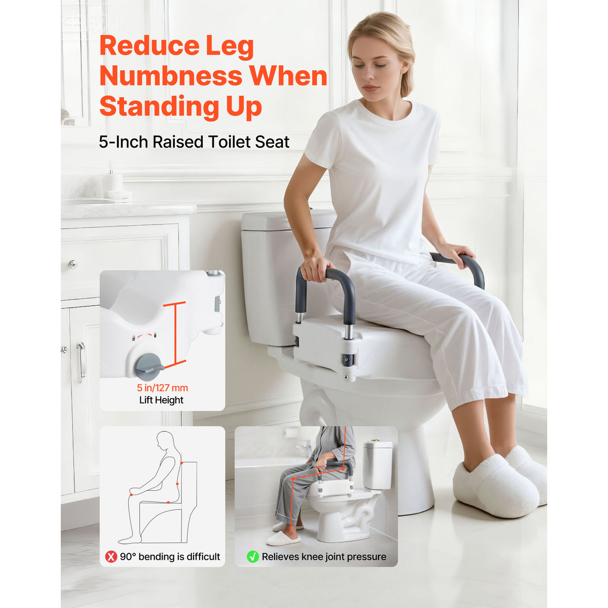 5-Inch Raised Toilet Seat with Padded Arms