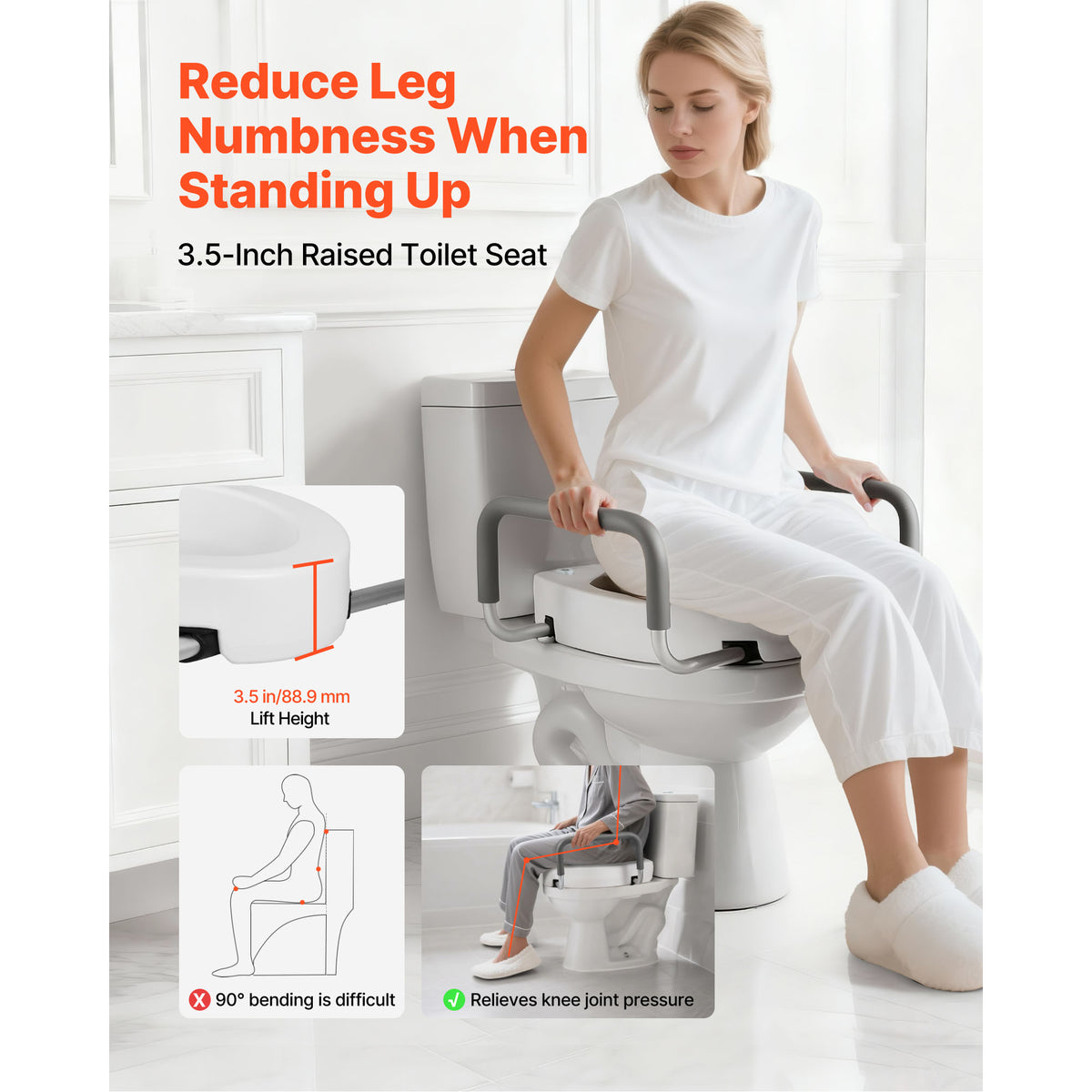 3.5-Inch Raised Toilet Seat with Padded Arms