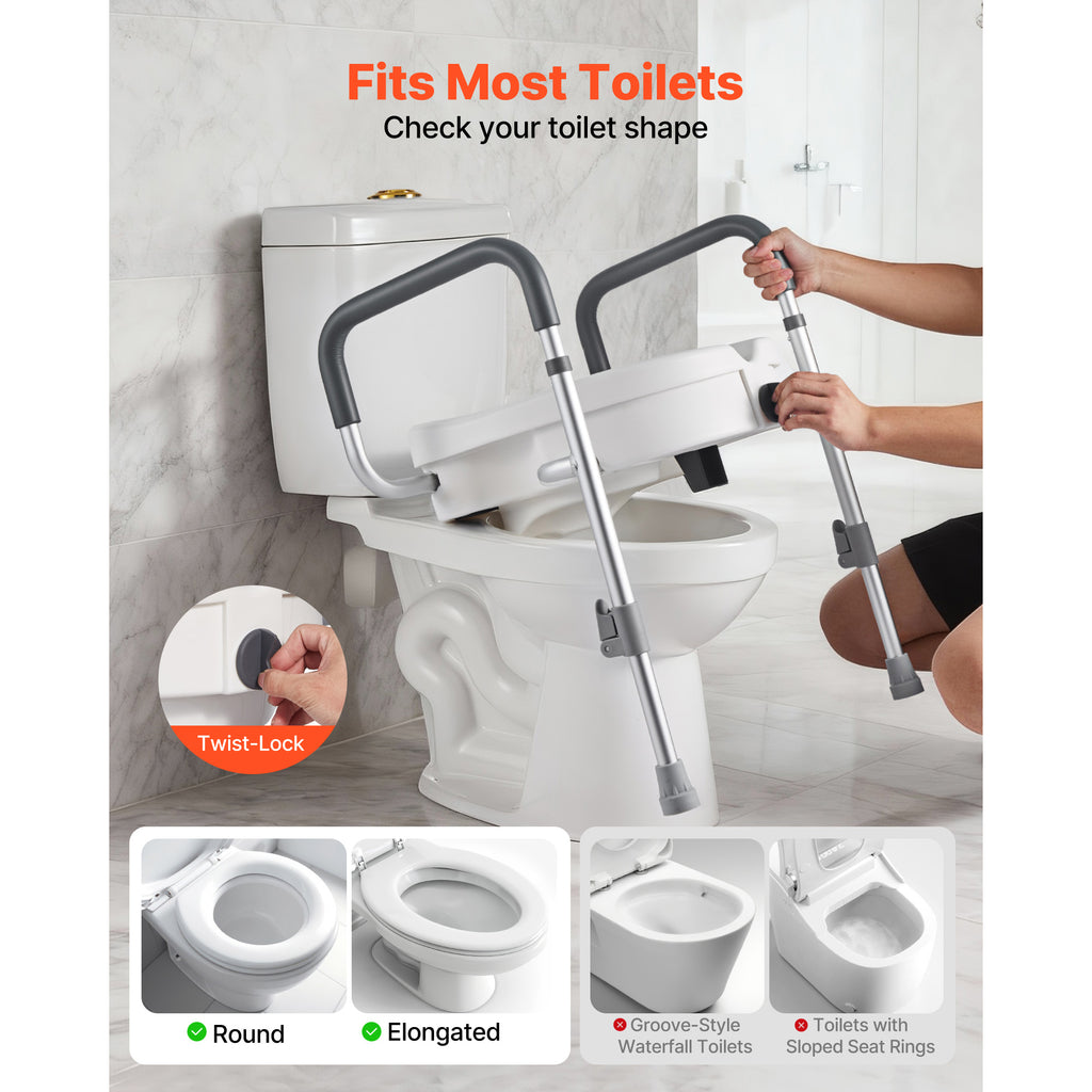 Adjustable 5-Inch Raised Toilet Seat with Padded Arms