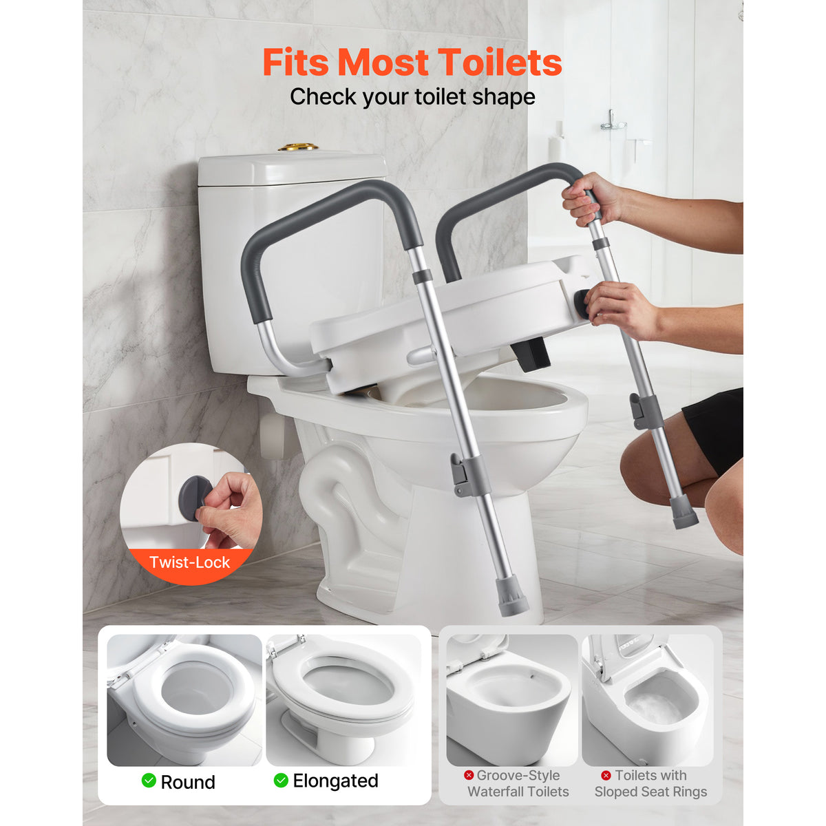Adjustable 5-Inch Raised Toilet Seat with Padded Arms