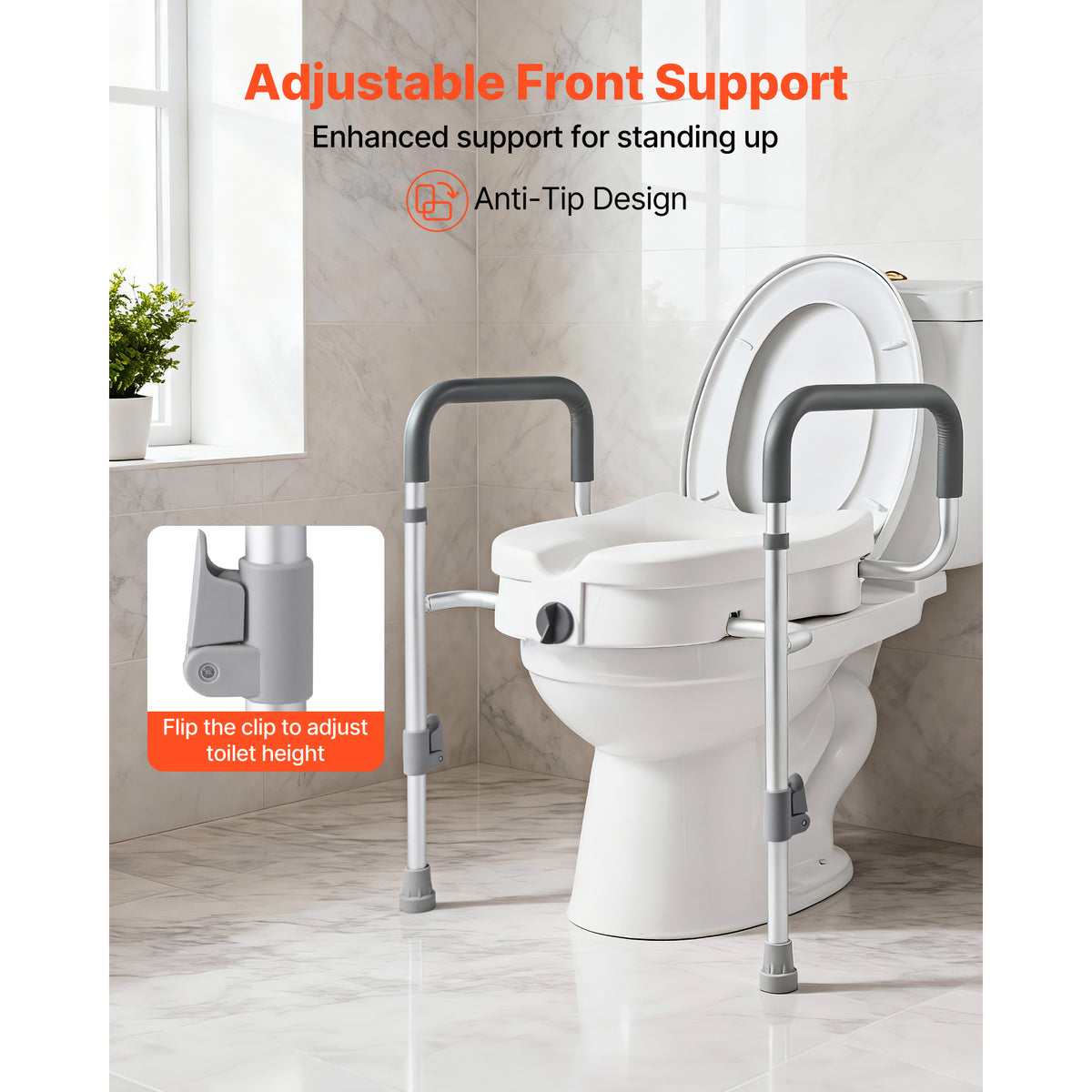 Adjustable 5-Inch Raised Toilet Seat with Padded Arms