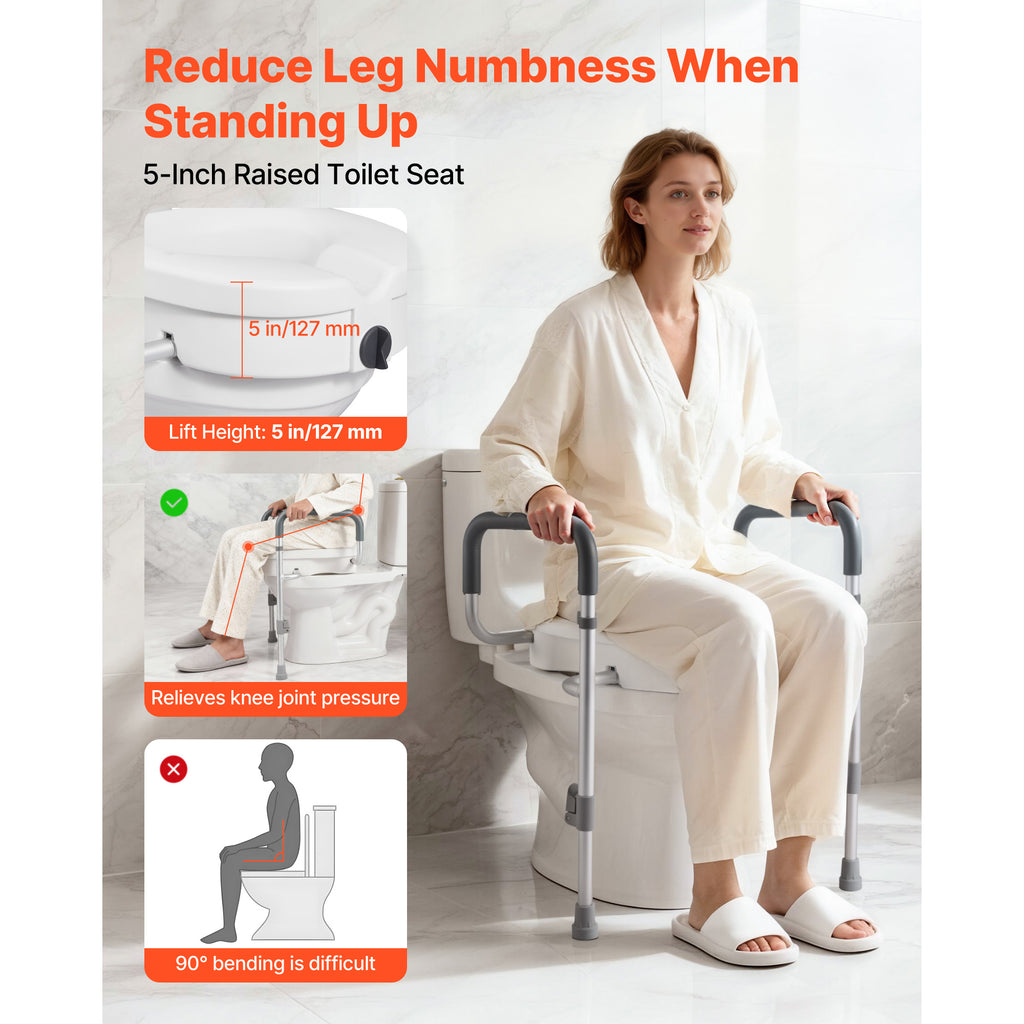 Adjustable 5-Inch Raised Toilet Seat with Padded Arms