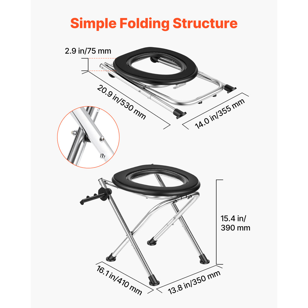 Portable Camping Toilet with Folding Frame
