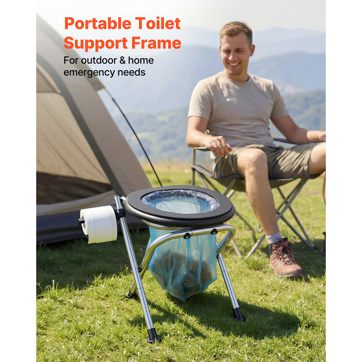 Portable Camping Toilet with Folding Frame