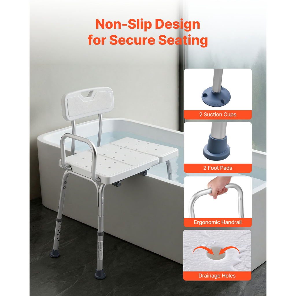 Adjustable Tub Transfer Bench with Arms, Backrest & Curtain Slot