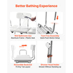Adjustable Tub Transfer Bench with Arms, Backrest & Curtain Slot