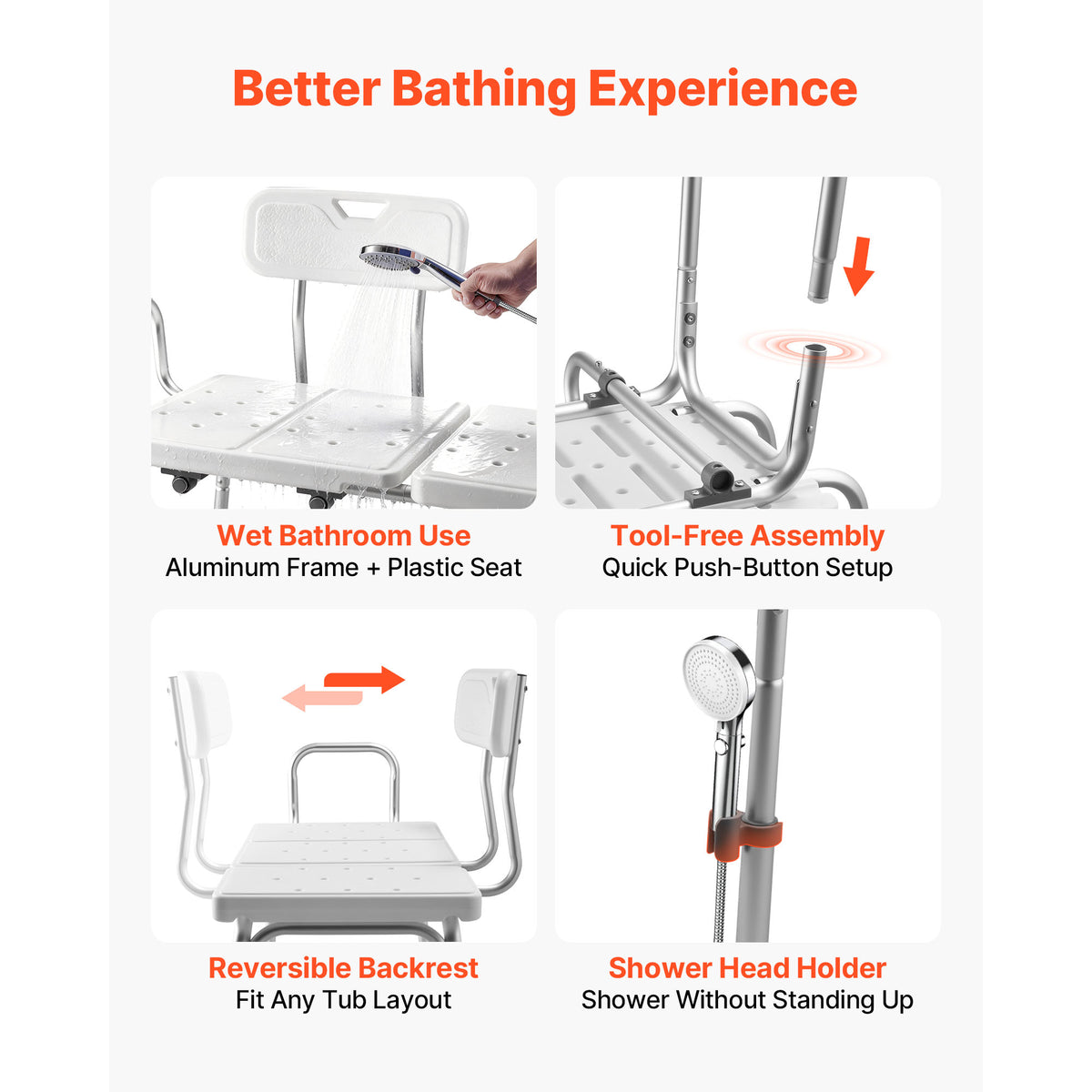 Adjustable Tub Transfer Bench with Arms, Backrest & Curtain Slot