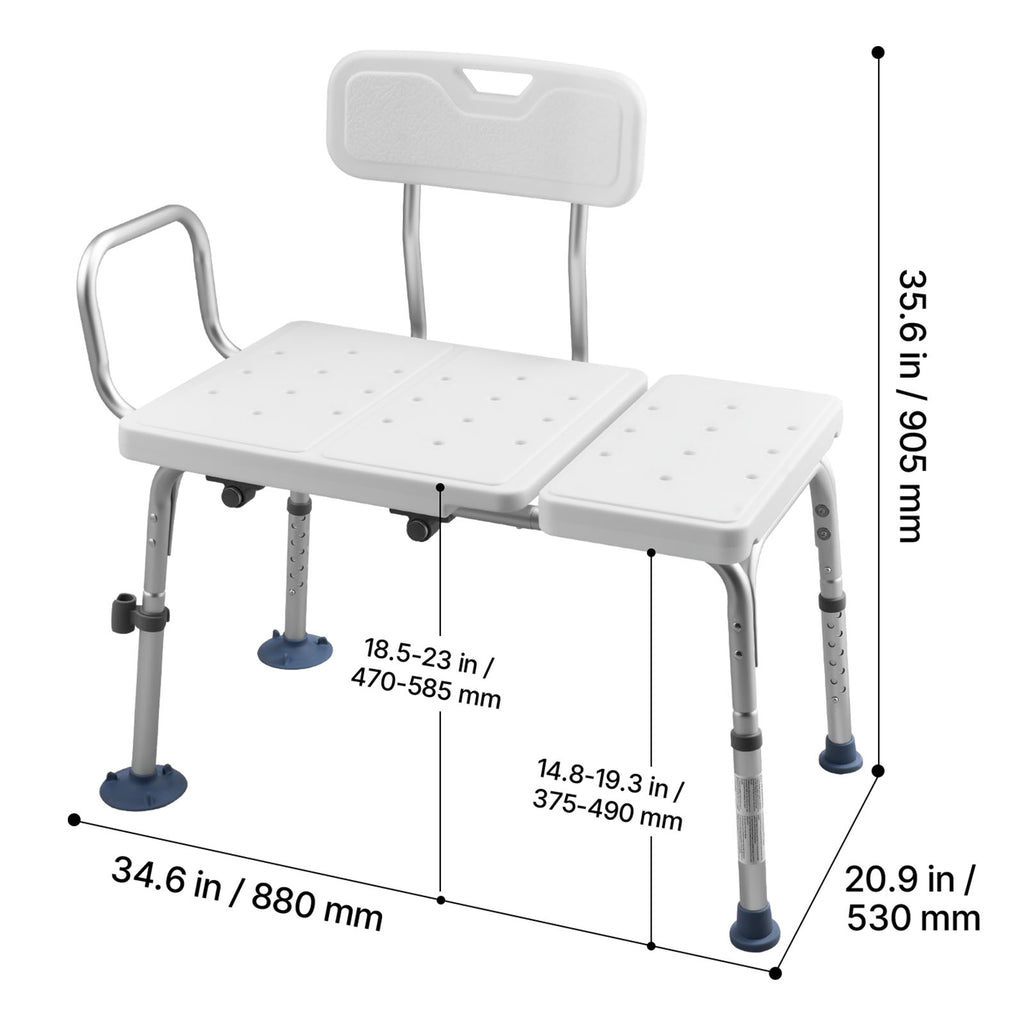 Adjustable Tub Transfer Bench with Arms, Backrest & Curtain Slot