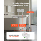 Adjustable Tub Transfer Bench with Arms, Backrest & Curtain Slot