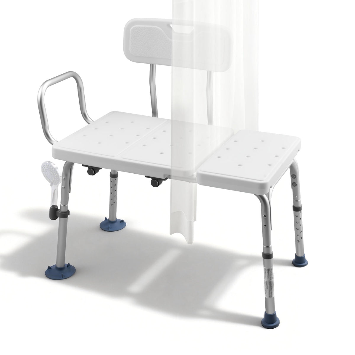 Adjustable Tub Transfer Bench with Arms, Backrest & Curtain Slot