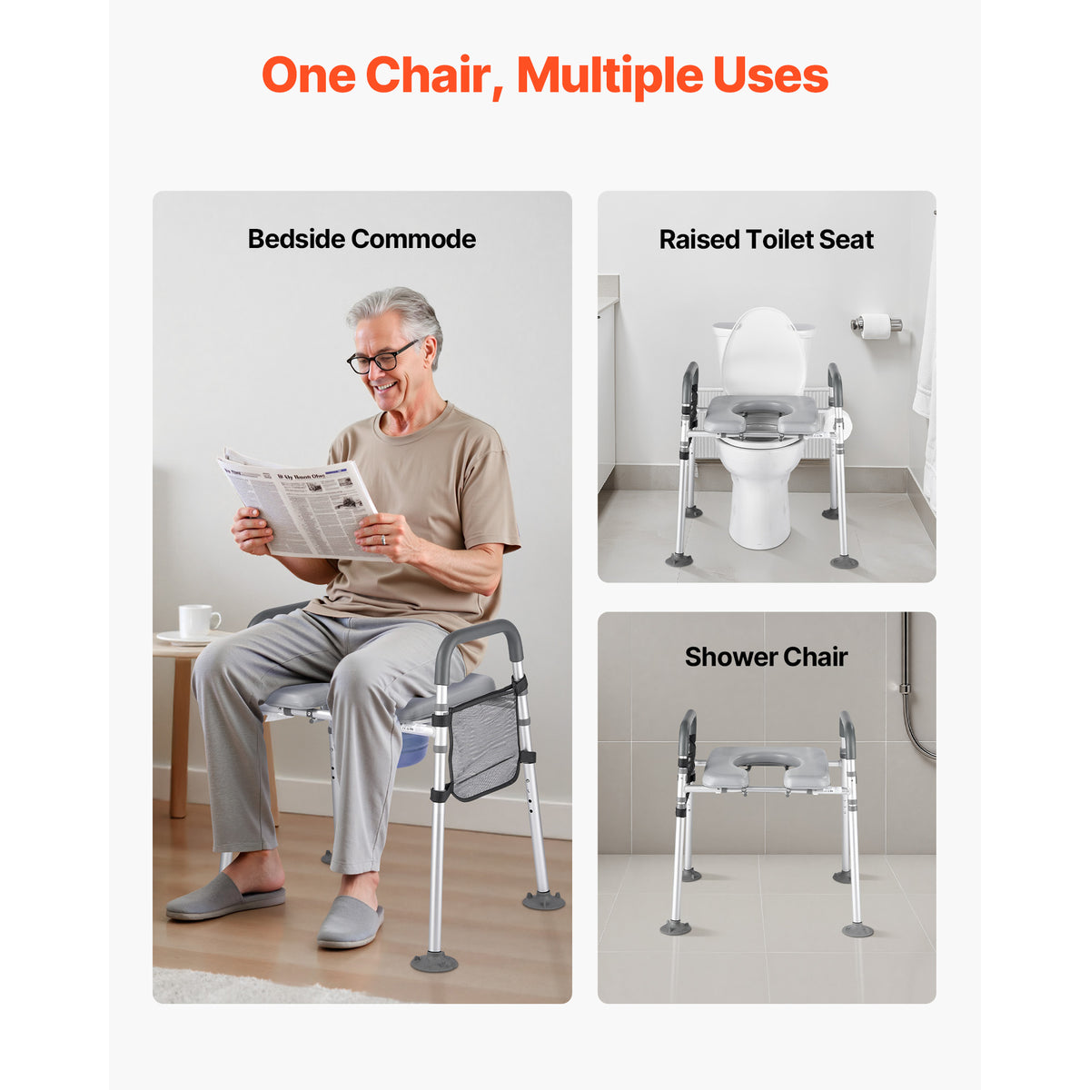 Adjustable 4-in-1 Bedside Commode Chair